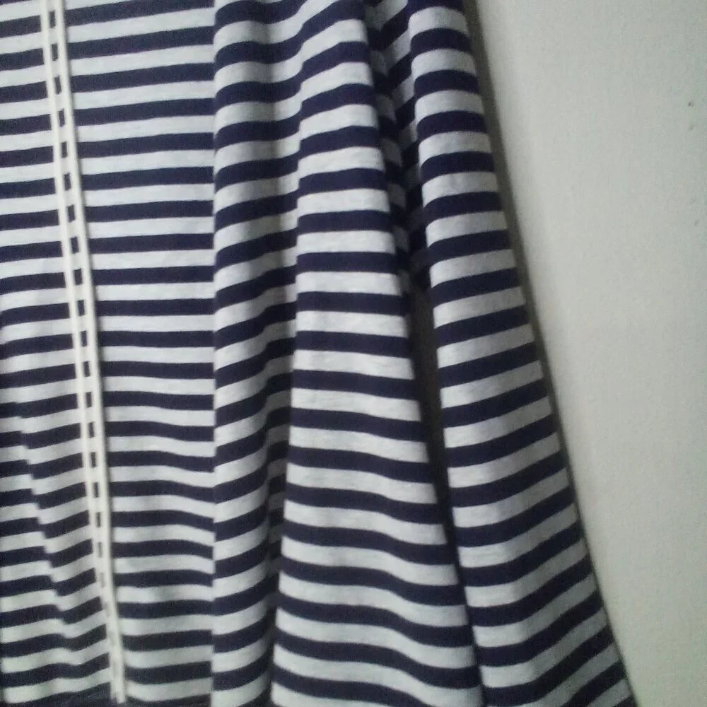 Lands' End Open Cardigan Women M 10-12 Long Sleeve Stripe Blue White